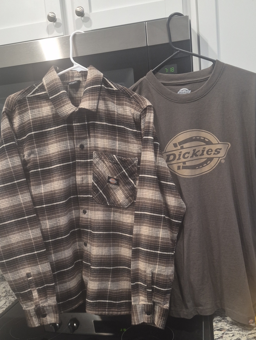 NEW Dickies Brown & Cream Plaid Work Shirts